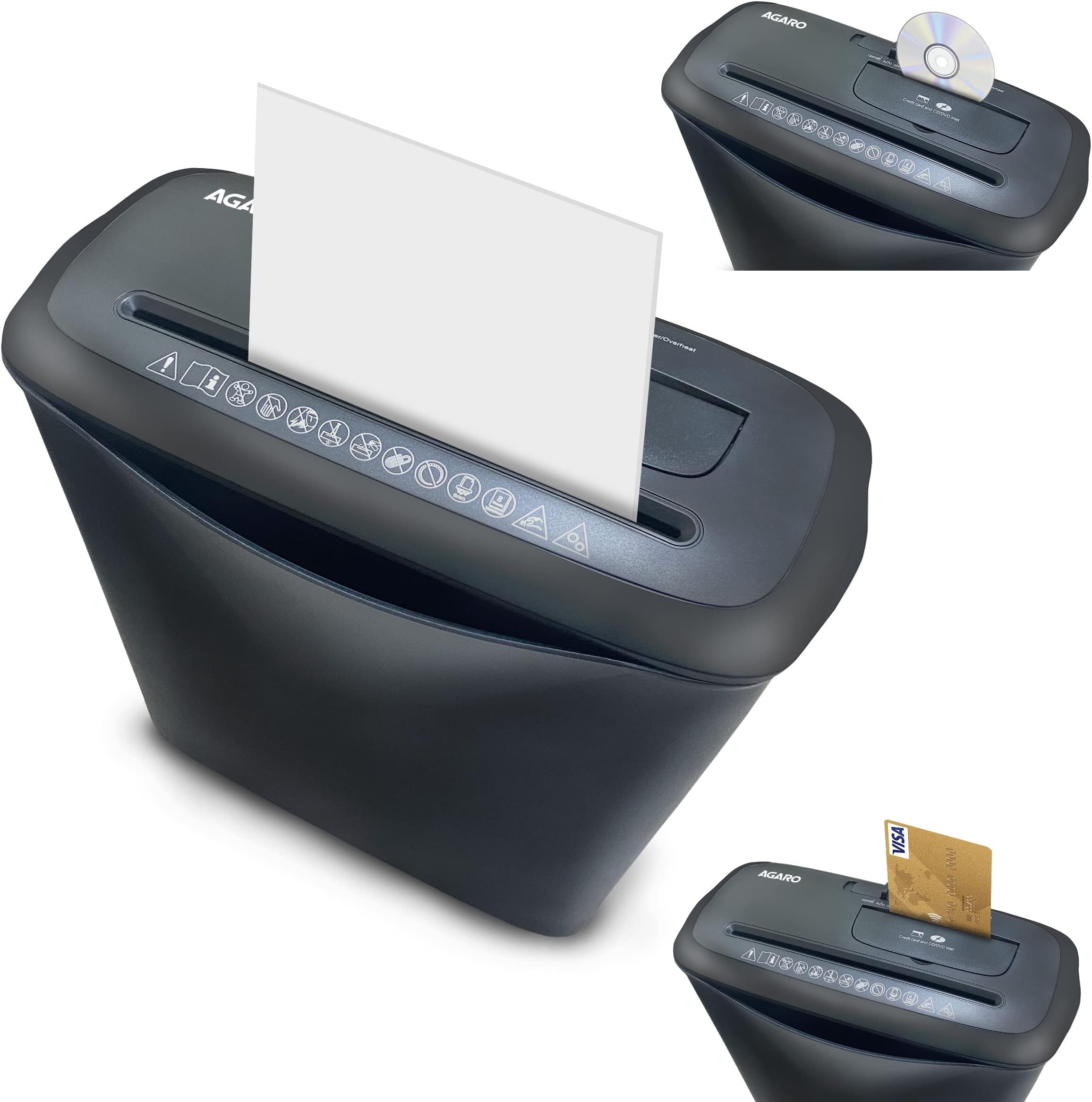 AGARO Stellar 8-Sheet Strip Cut Paper with CD and Credit Card Shredder, Black, one Size (33461)