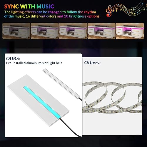 Miniatura 5 de BELLEZE Soporte de TV de 66 pulgadas para televisores de hasta 75 pulgadas, centro de entretenimiento con luces LED de sincronización de música,