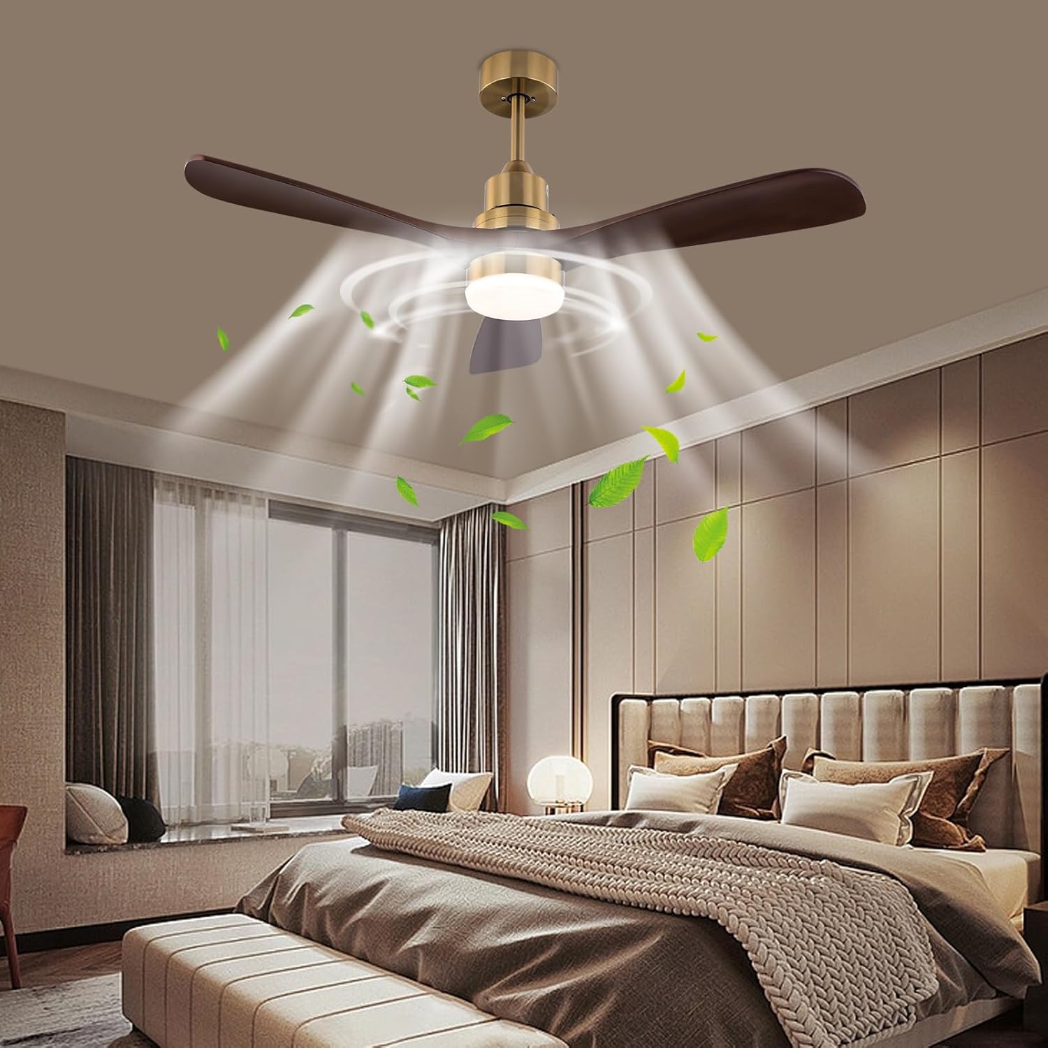 48 Inch 3 Colors Led Ceiling Fan Light, 48 * 14.96inch Ceiling Fan with Light Remote Control Fans Lights with Romote Control for Farmhouses Bedrooms Dining Rooms