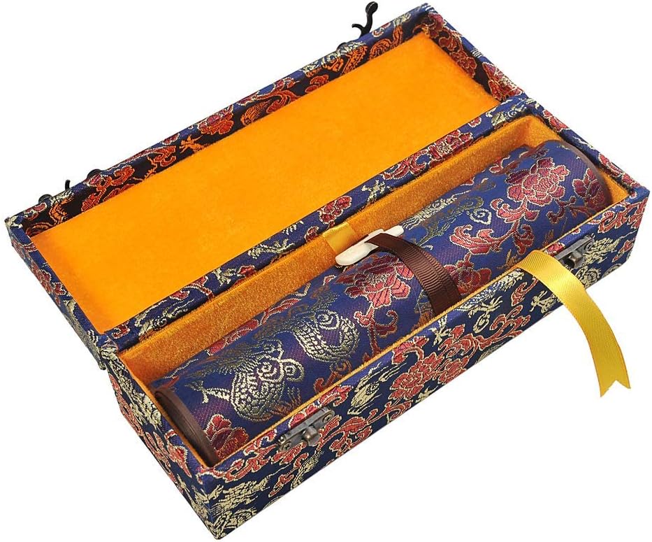 Blank Hand Scroll with Silk Brocade Box Chinese Xuan Paper Art Wall Scrolls for Sumie and Calligraphy