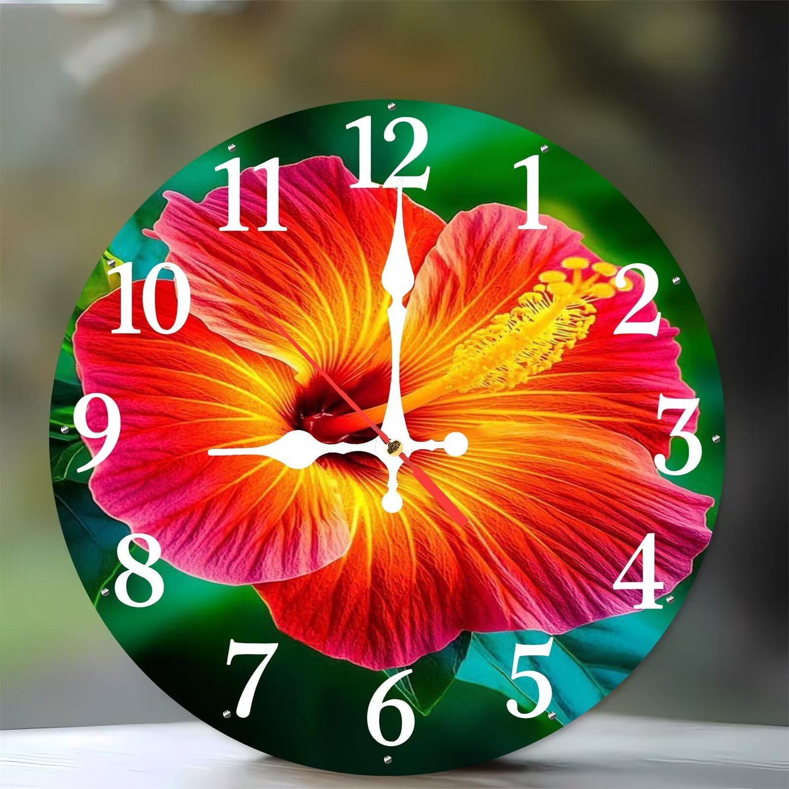 Horloge murale bois moderne 35 cm décor fleur salon cuisine chambre