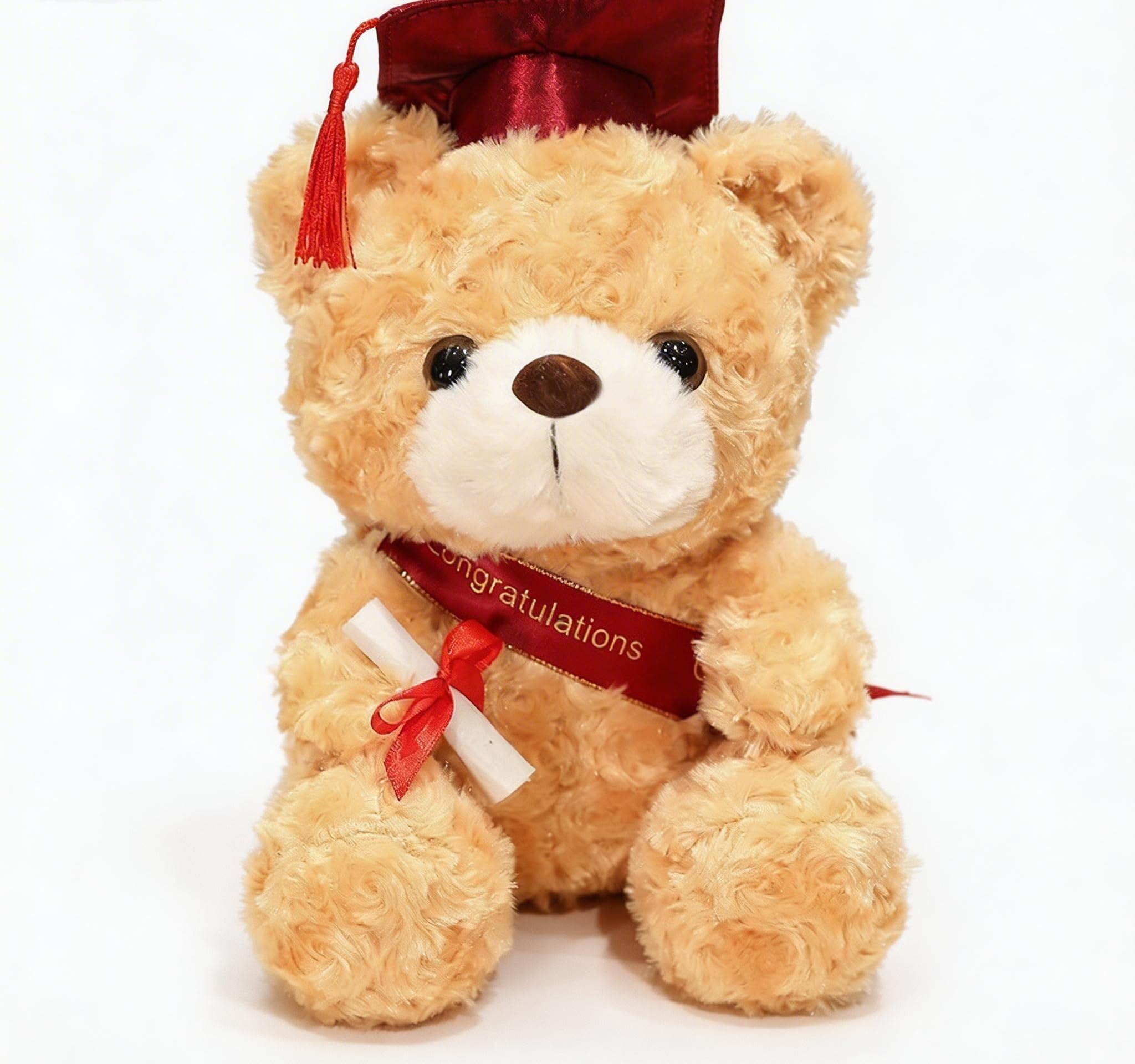 FGen Graduation Teddy Bear, 23cm Plush Bear, Graduation Gifts, Graduation Gifts, Doctor's Hat for School Graduation Decoration, Graduation Gifts for Students (Red Hat, Tan Brown)