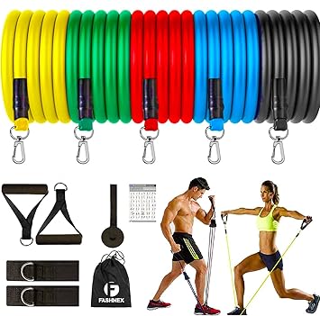 Fashnex Resistance Bands Set for Exercise, Stretching and Workout Toning Tube Kit with Foam Handles, Door Anchor, Ankle Strap and Carrying Bag for Men, Women (150 LB) ,Rubber