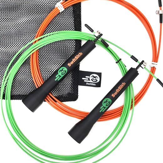 Cable Speed Rope - Adjustable Tangle Free Jump Rope with Ball Bearings, Skipping Rope for Cardio Workout, Crossfit, Home Exercise, Functional Training, Endurance - for Men, Women, and Kids