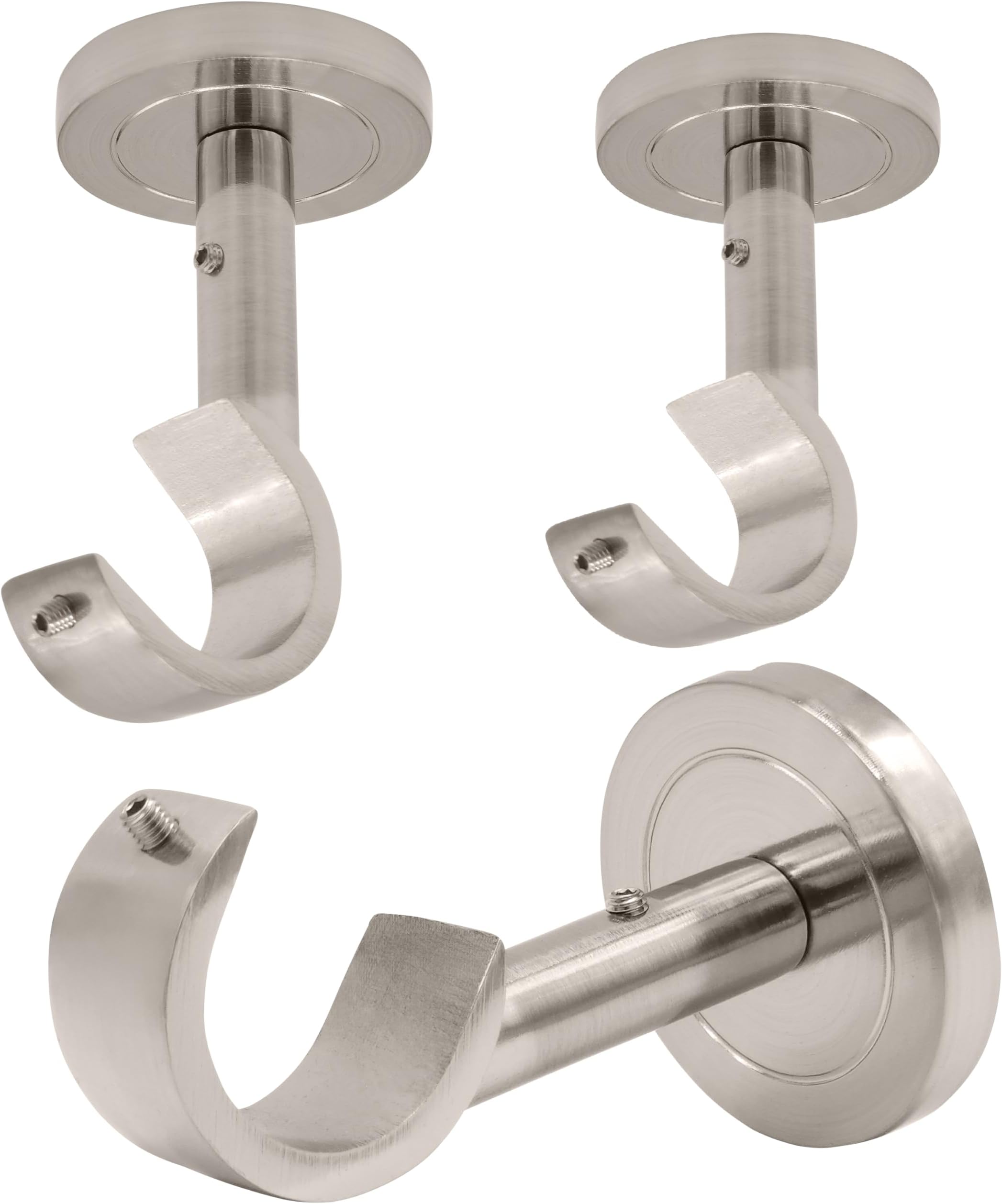 3 Pack Heavy Duty Curtain Rod Brackets for Wall & Ceiling Installation, Ceiling Mount Curtain Holders, Hardware Bracket Set for 1 Inch Rods, Brushed Nickel