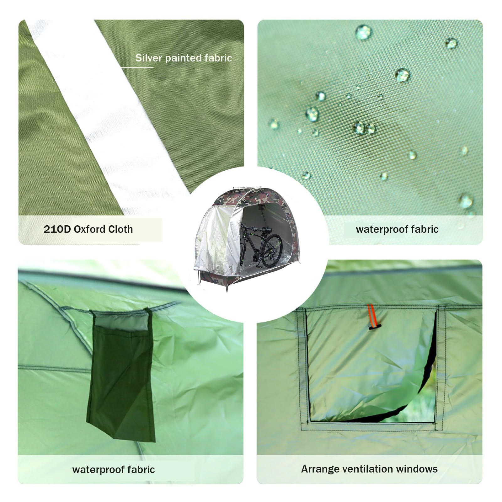Tienda de almacenamiento para 2 a 3 bicicletas, de tela Oxford 210D con puertas, resistente al agua al polvo, refugio al aire libre para motocicleta, herramientas de jardín, cortacésped