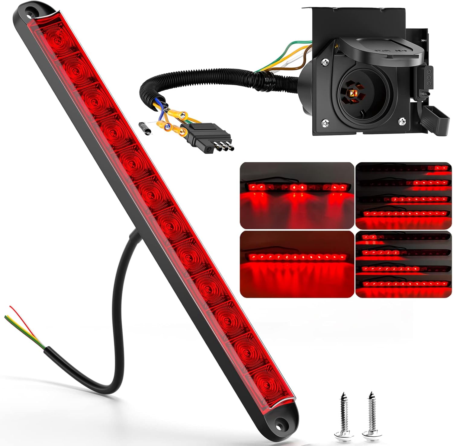 BJZ 16'' Trailer LED Lights Bar Red 12LED Brake Stop ID