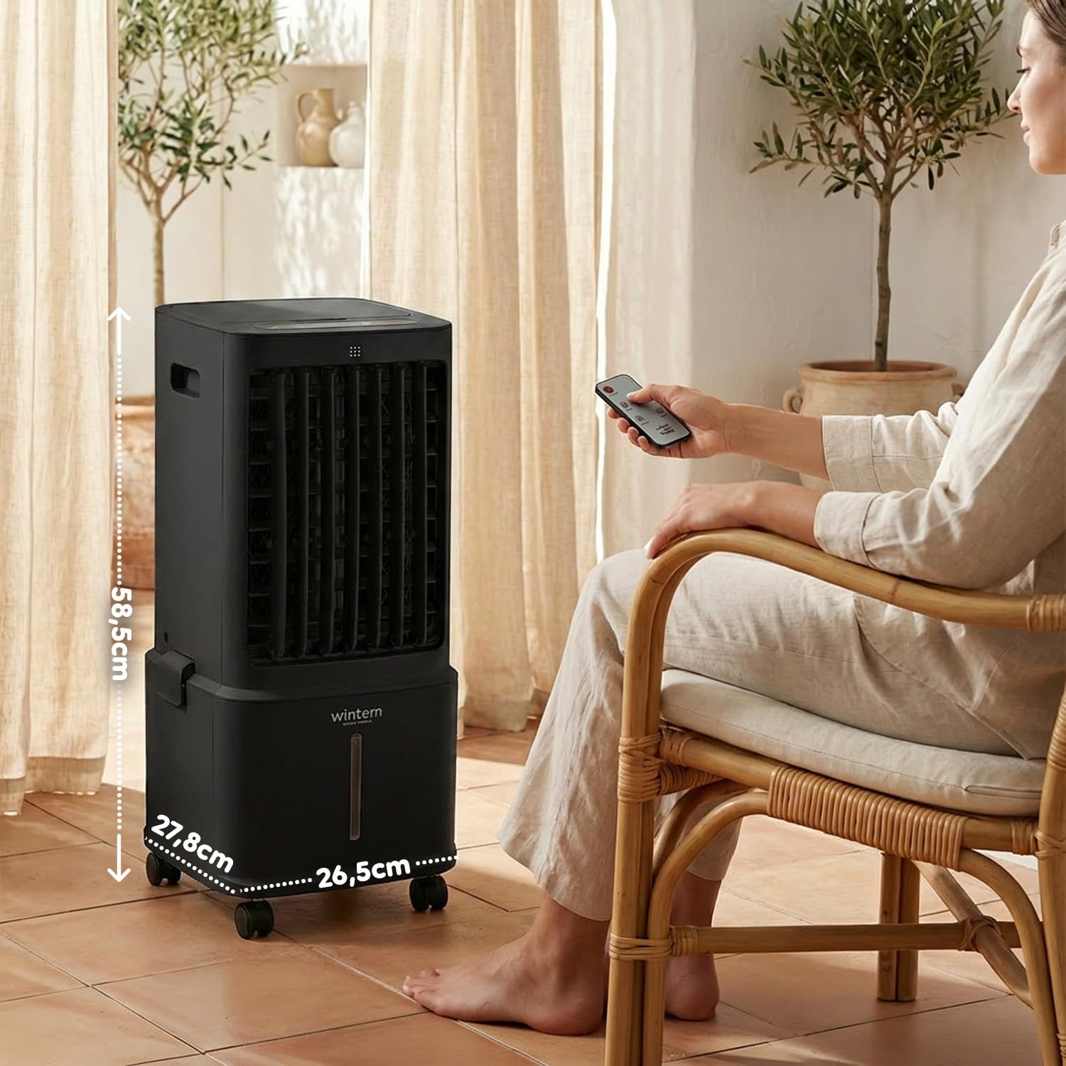 Avilia - Raffrescatore Portatile Senza Tubo Evaporativo 8,5L – Telecomando, Timer 7h, 3 Vel. | Raffrescatore d'Aria e Umidificatore 80W, Display LED Touch, 4 Ruote, <65dB, 26,5×27,8×58,5
