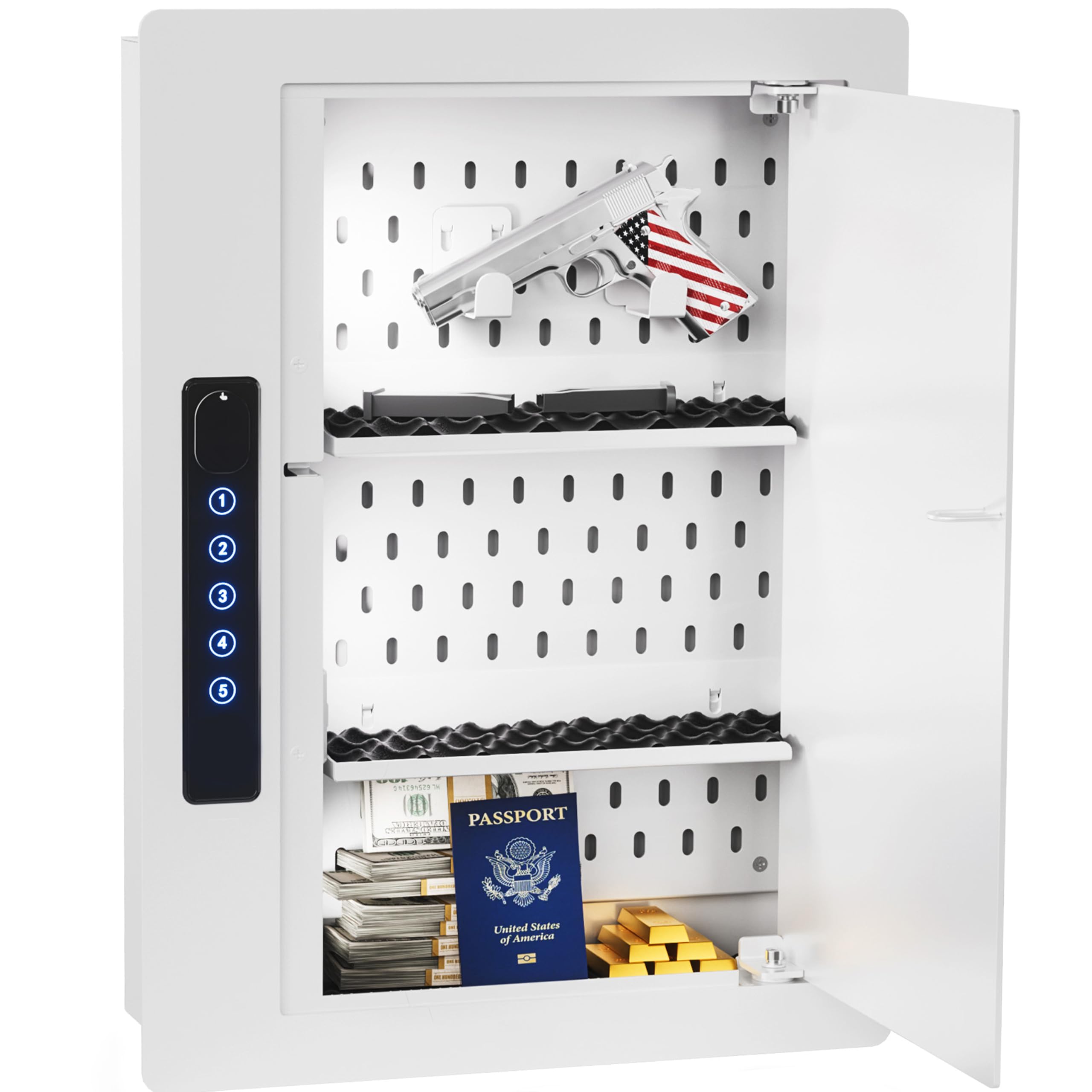 Grimtron Electronic Wall Safe Between 16" &amp; 24" Studs with Shelves &amp; Hooks