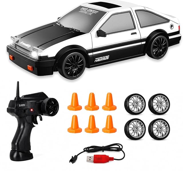 Siereolly Coche de derrape teledirigido a escala 1:24, 2,4 GHz, 15 km/h, tracción en las 4 ruedas