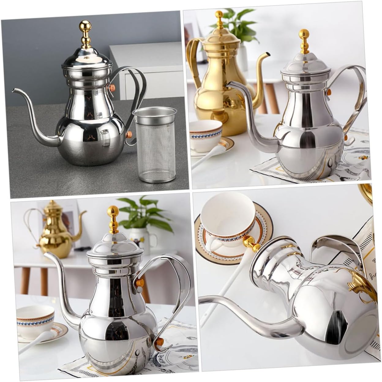 Ciieeo Household Stainless Steel Coffee Pot with Long Spout and Built in Filter Turkish Style Coffee Kettle for Kitchen Office Use High Temperature Resistant Design