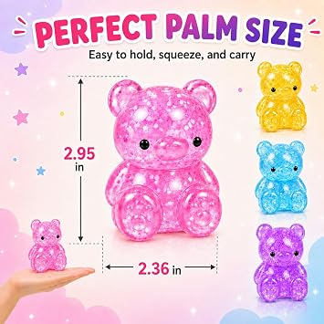 4pcs Squishy,Gummy Bear Squishies,Kawaii Stress Fidgets Sensory Squeeze Toys for Kids,Stretchy Pull Toy for Kawaii Desk Decor,Birthday Party Favors,Classroom Prizes