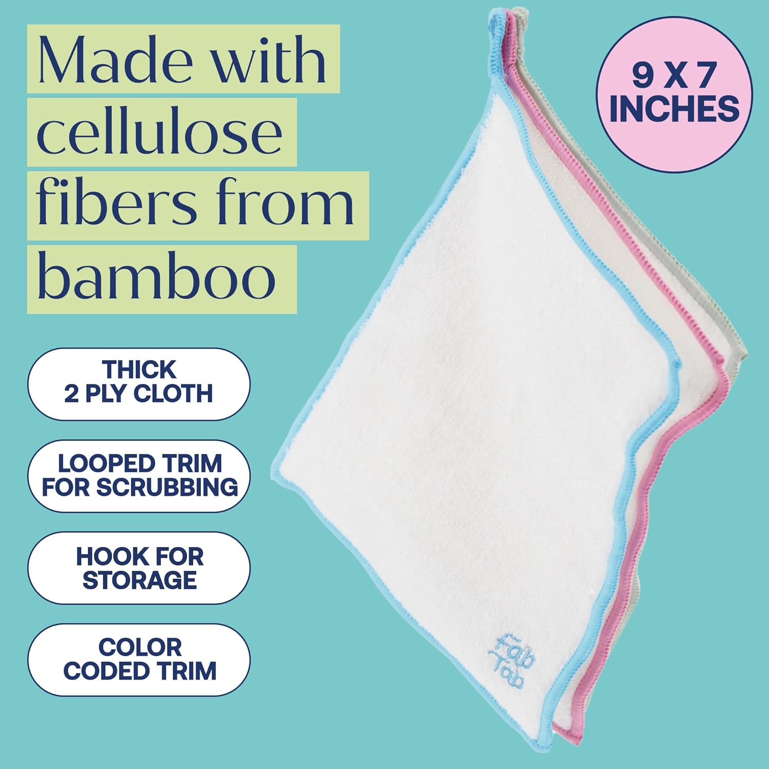 Fab Tab Bathroom and All Purpose Cleaner Tablets, Bundle With Bamboo Cleaning Cloths And Coconut Sponge - Bathroom + Multi-Purpose Cleaner Tablets and Bamboo Towels Cleaning Solution