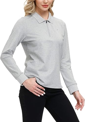Miniatura 9 de JINSHI Camisa polo de golf para mujer manga larga con cremallera deportiva de secado rápido atlética casual para tenis ajuste ajustado
