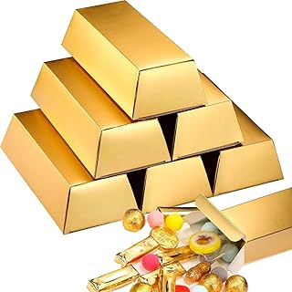 Containlol 24 Goldbarren Gefälscht Goldbarren Geschenkbox Wiederverwendbar Gastgeschenkboxen Gold Schatzziegel Casino Papierboxen Pirate Partyzubehör Weihnachten Süßigkeit Spielzeug, 5,5 x 3,2 Zoll
