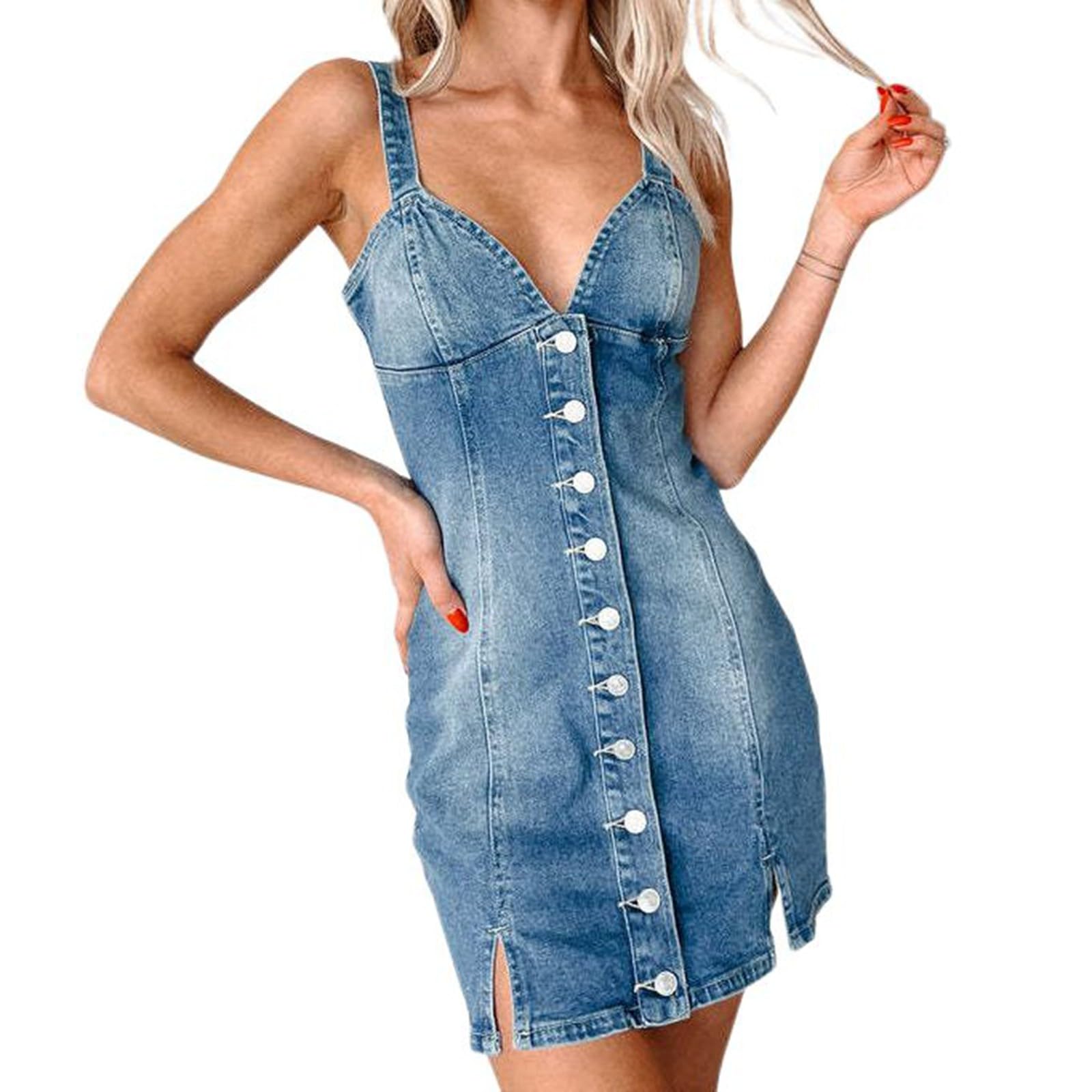 Générique Robe en Jean pour Femme avec col en V Profond et Boutonnage Avant vêtement décontracté et élégant pour Une Confortable et stylée