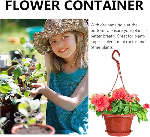 Miniatura 2 de Yardwe 10 juegos de macetas colgantes de plástico para plantas de interior y exterior, macetas colgantes de jardín con cadenas para decoración del