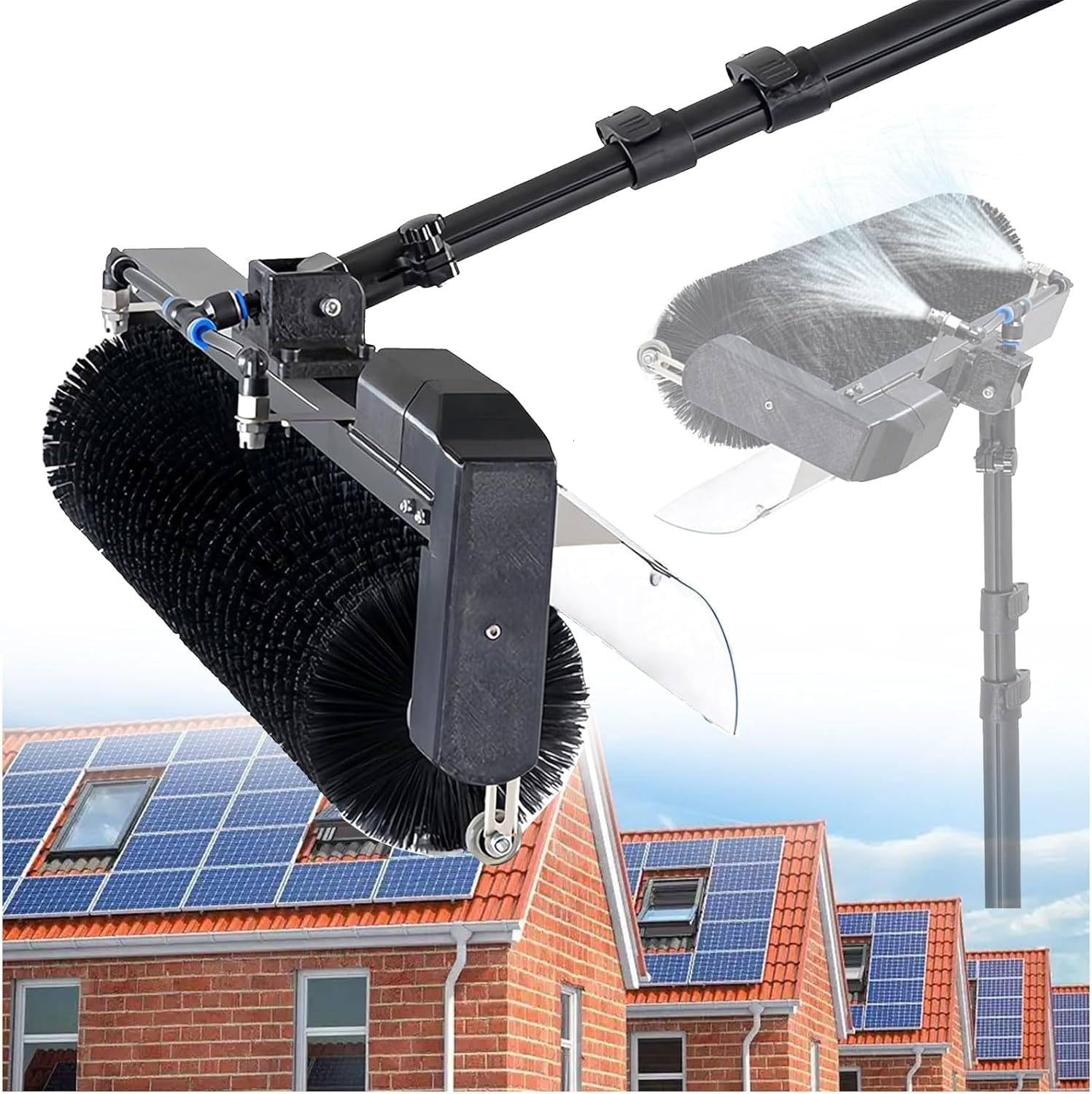 AYCDL Automatic Solar Panel Cleaning Brush, Electric Photovoltaic Cleaner with Telescopic Pole,5.5m/18ft