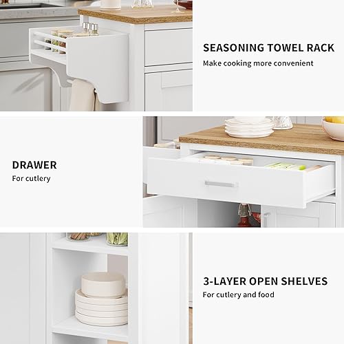 Miniatura 6 de YITAHOME Carrito de isla de cocina rodante de 37 pulgadas con almacenamiento, isla de bloque de carnicero sobre ruedas, carritos de almacenamiento