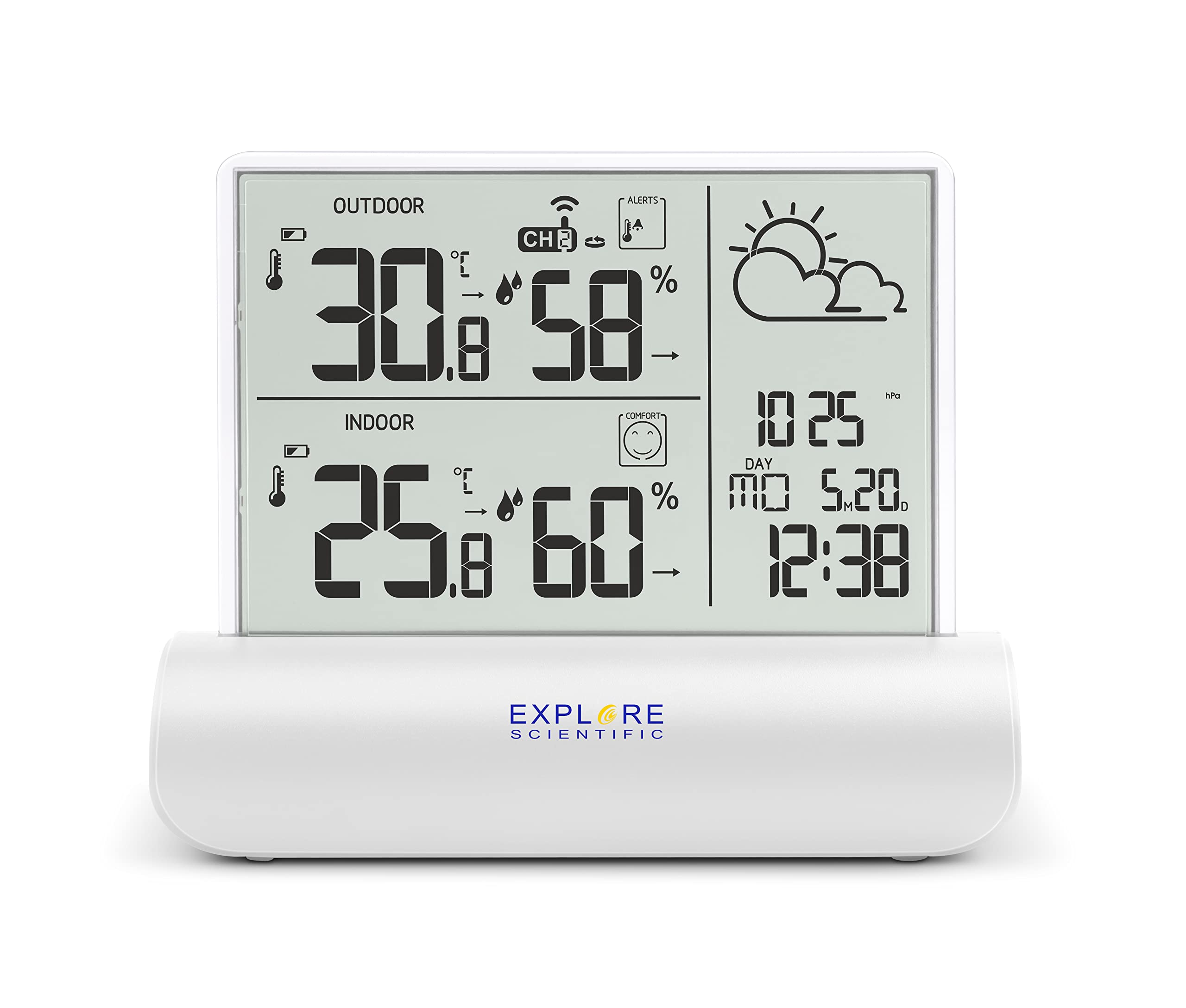 Explore Scientific WSH4501 Stazione meteorologica con display in vetro trasparente, sensore incluso, bianco