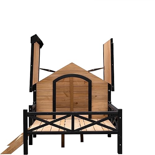 Miniatura 3 de Cabaña grande de madera para perros al aire libre, estilo casero, perrera de madera con porche