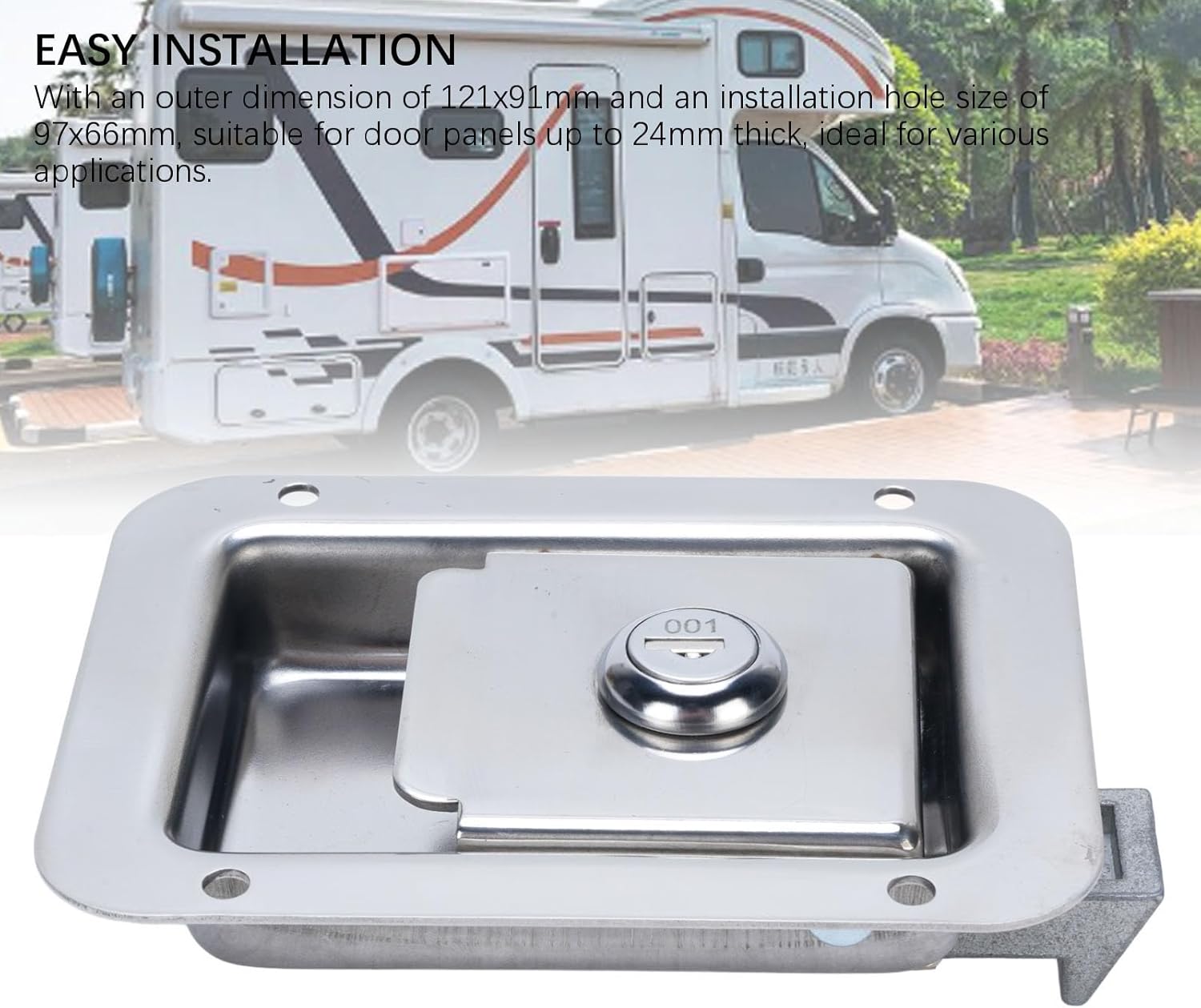 2PCS Stainless Steel Toolbox Latch, 304 SS Paddle Handle Lock 121X91mm with Keys and Washers, Flush Mount for Truck RV Motorhome Tool Box Cabinet Door 24mm Thickness