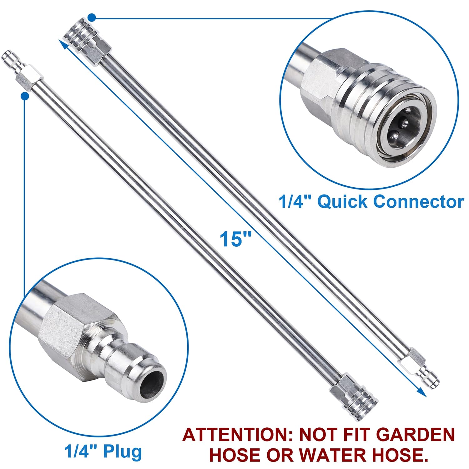 Biswing Limpiador de Superficies de Acero Inoxidable a presión de 15 Pulgadas con 3 Ruedas y Conector rápido de 1/4 Pulgadas, Accesorio de Lavadora eléctrica con 2 Varillas de extensión, 2 boquillas