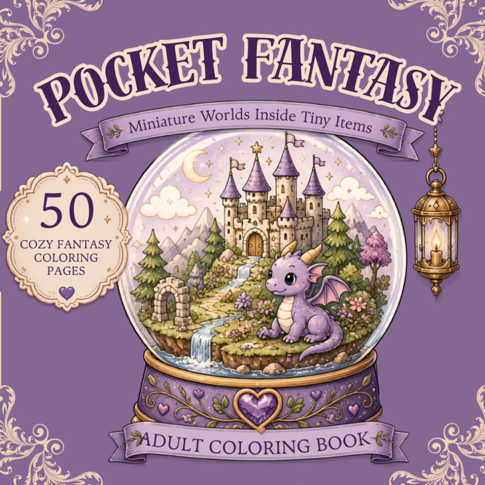 Pocket Fantasy: Miniature Worlds Inside Tiny Items | Cute & Cozy Fantasy Coloring Book with 50 Magical Tiny Worlds for Stress Relief and Relaxation
