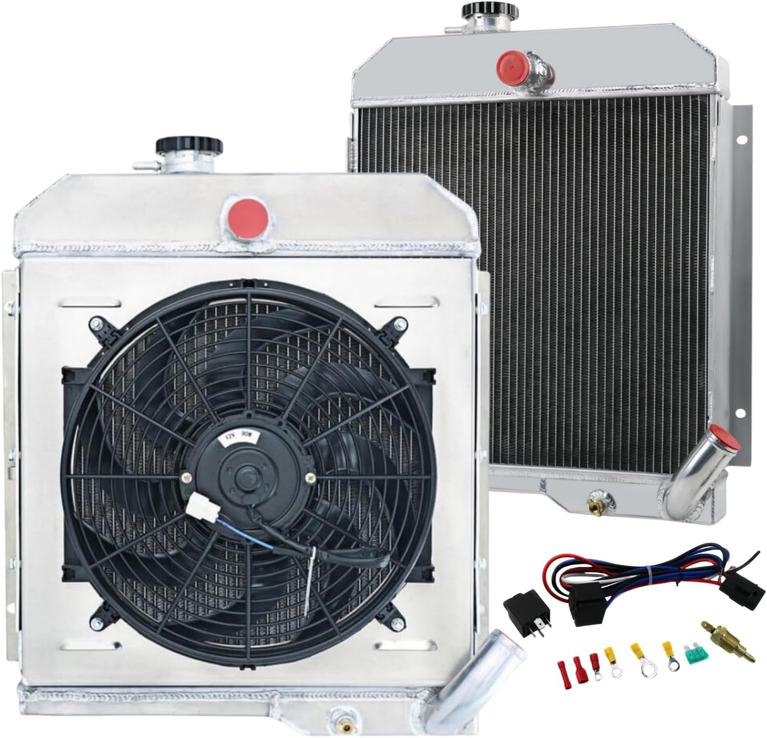 Aluminum Radiator Fan Shroud Fits for 1965-1971 1969 Jeep CJ5 CJ6 DJ5 DJ6 Buick 3 Rows Radiator