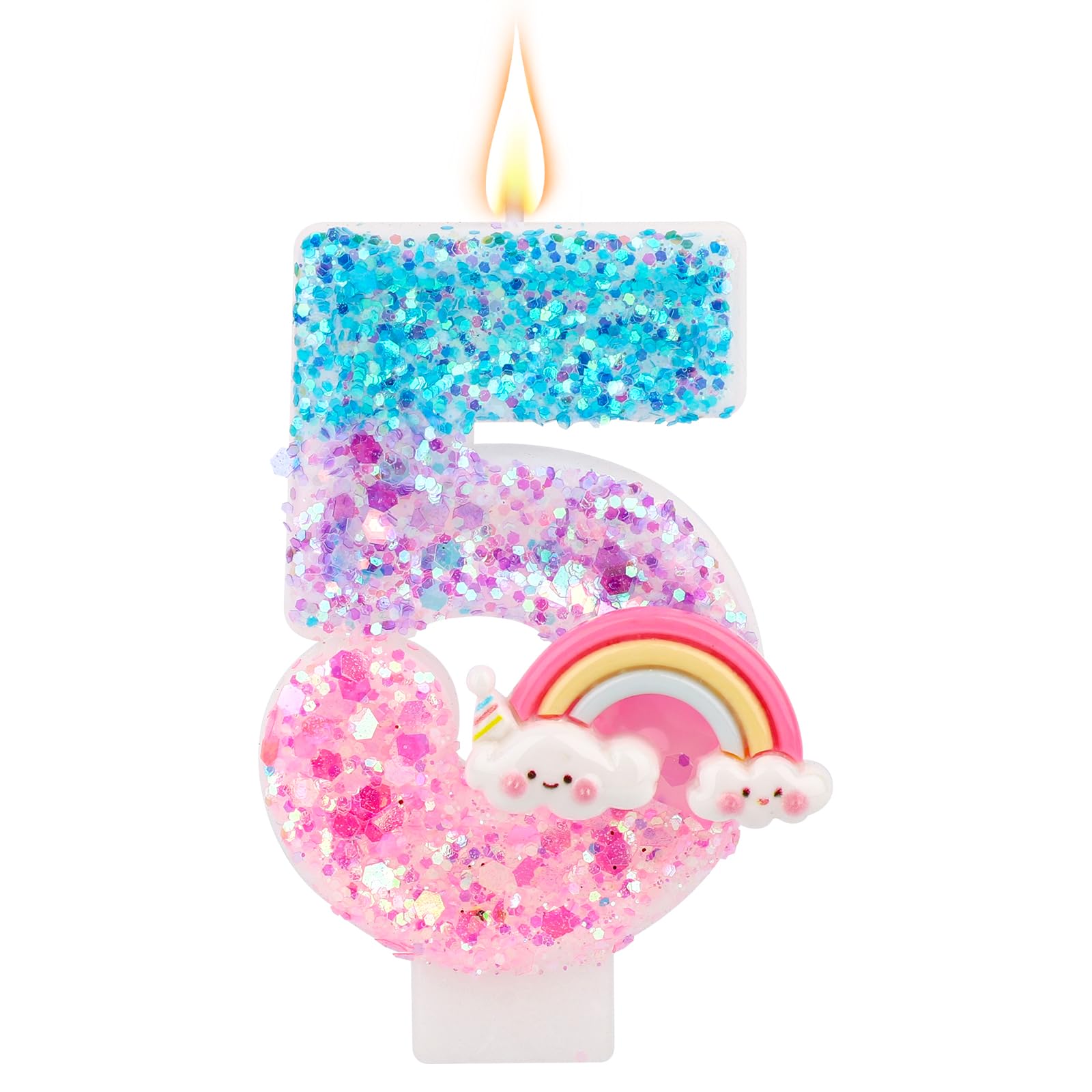 Candela Numero 5 Per Torta Di Compleanno – Unicorno Rosa Con Paillettes, Decorazione Per Festa 5° Anno Bambina - 2