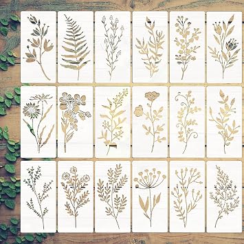 18Pcs Flower Stencils Wall Stencils for Painting 5.98x2.99 Inch Wildflower Stencils for Painting on Walls Floral Stencil Leaf Stencil Art Stencils for Painting on Wood Furniture Home Decor