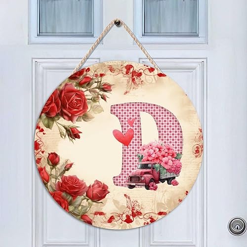 Miniatura 10 de Letrero de madera rústica con diseño de lunares rojos y rosados, con diseño de corazones y corazones para puerta, decoración del hogar, 16 x 16