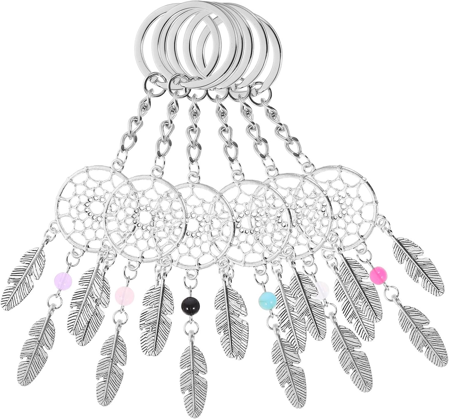 Dream Catcher Multipurpose Key Decoration and Leaf Charms 6pcs Alloy Keychain Pendant Set with Tassel for Birthday Gifts and Handbag Accessories