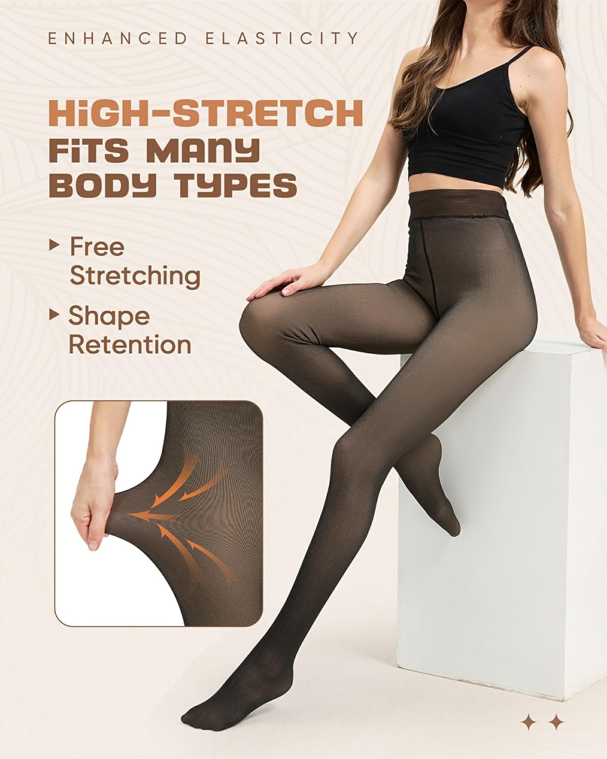 Women Thermal Fleece Lined Tights One Seam Line Crotch Warm Fake Translucent Leggings High Waist Pantyhose for Winter - Image 7