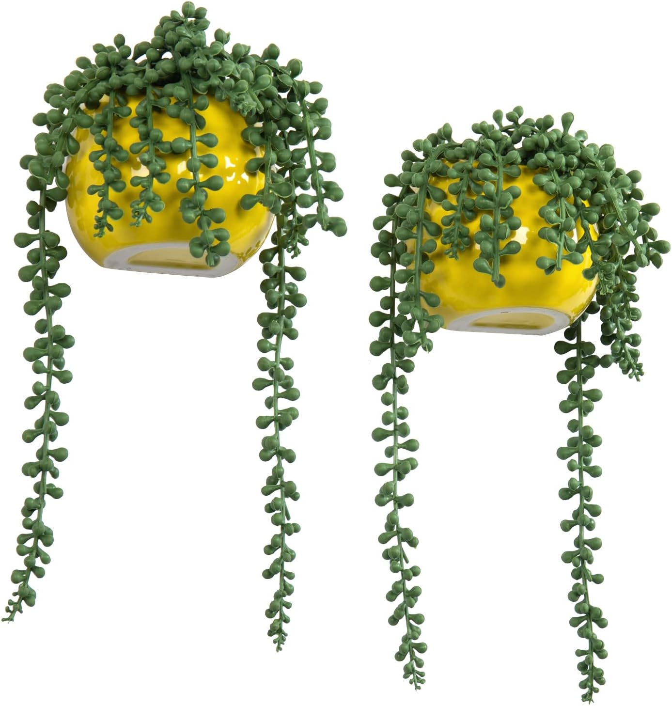 MyGift Decorative Artificial String of Pearls Plants in Yellow Ceramic