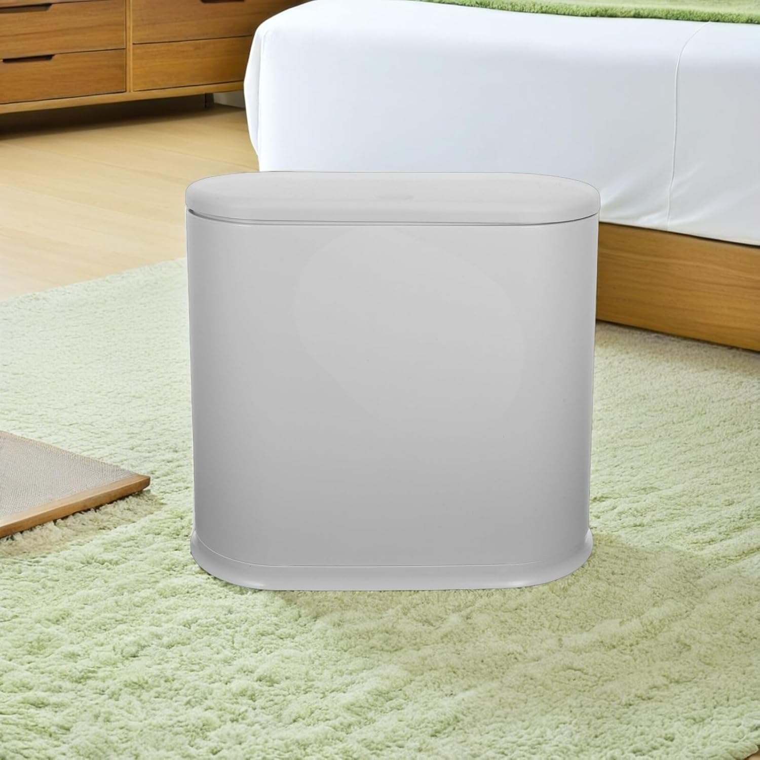 Press-top Trash Can with Lid 15l Dual Inner Outer Buckets Narrow Garbage Bin for Kitchen Bathroom Living Room Indoor Wastebasket