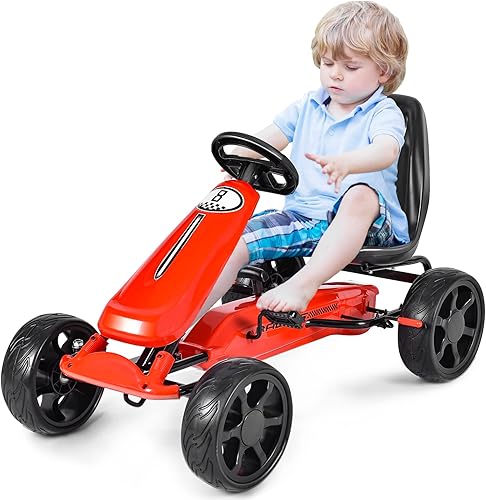 Miniatura 10 de OLAKIDS Pedal Go Kart para niños 4 ruedas en coche de juguete corredor de pie interior al aire libre para niño niña con asiento de cubo ajustable