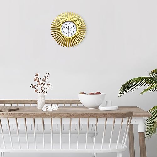 Miniatura 5 de Reloj de pared de cocina, reloj de pared dorado con forma de explosión de sol, funciona con pilas, reloj de pared decorativo moderno de 10 pulgadas