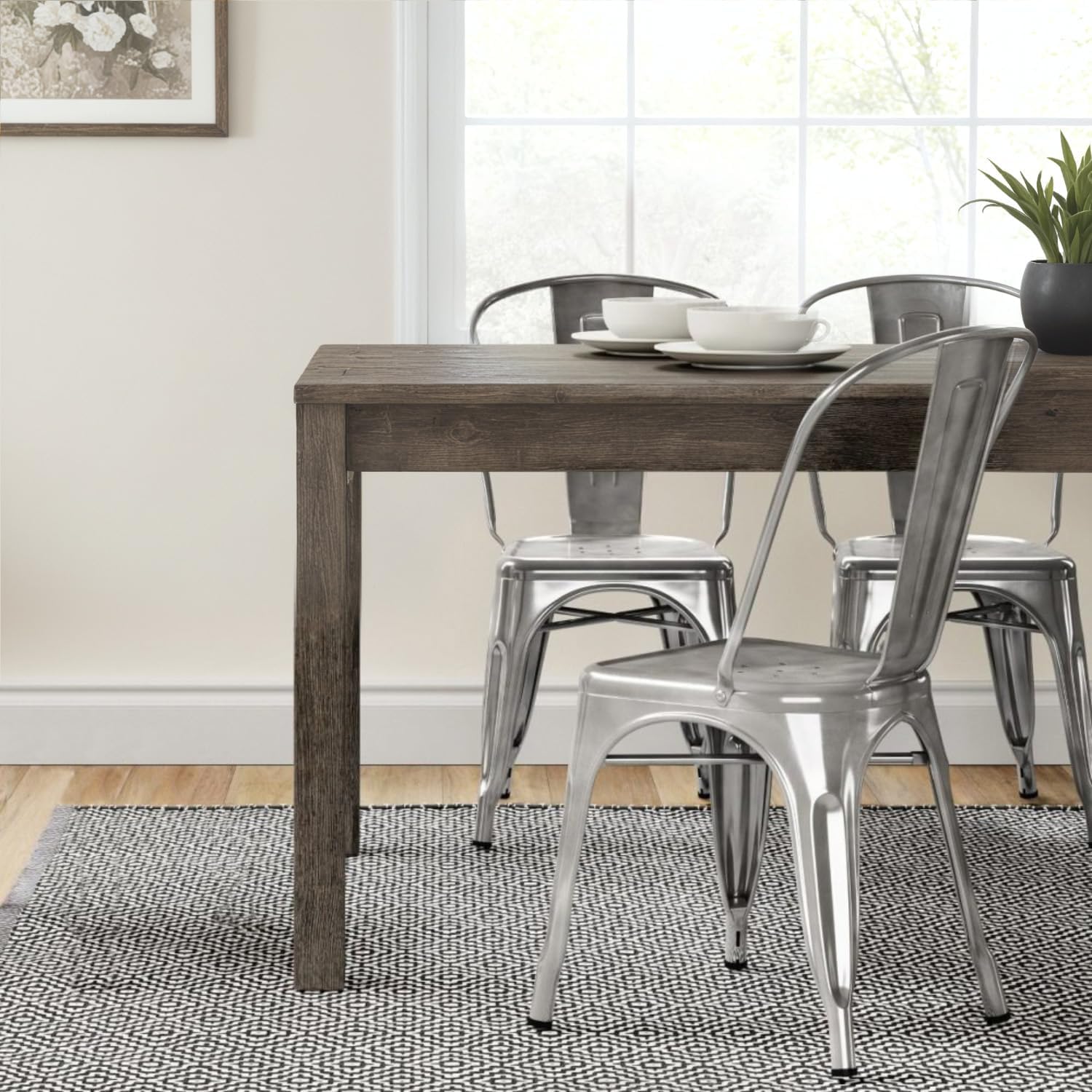 JUMMICO Metal Dining Chair Stackable Indoor Outdoor Industrial Vintage Chairs Bistro Kitchen Cafe Side Chairs with Back Set of 4 (Silver)