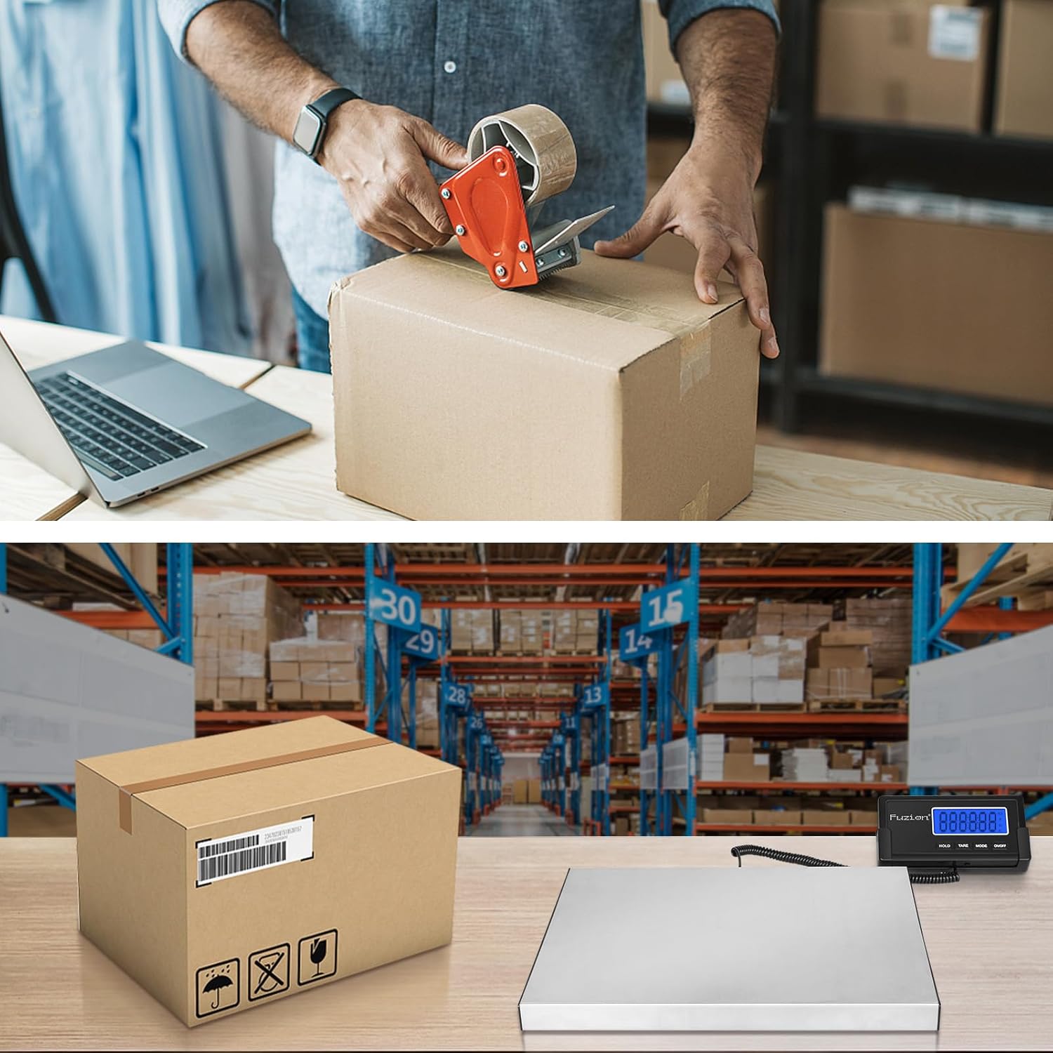 Fuzion Digital Shipping Scale for Packages 440LB x 10g, Heavy Duty Weight Scale for Postage, Stainless Steel Large Platform, Commercial Scale for Business, Postal Scale for Parcel/Small Dog