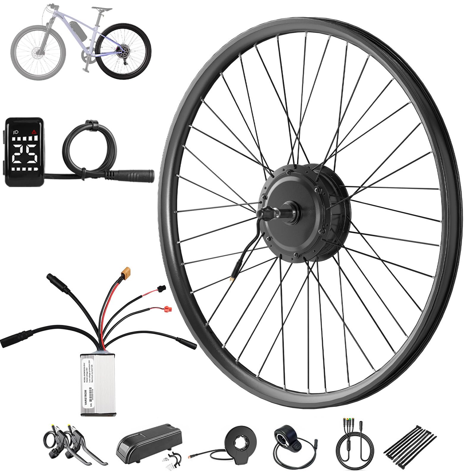 Zestaw do konwersji roweru elektrycznego 36V 250W 26 27,5 28 29 tylny silnik | Zestaw do konwersji koła Ebike z opcjonalnym wyświetlaczem, silnik górski Dropout 136-142 mm (bateria nie jest dołączona)