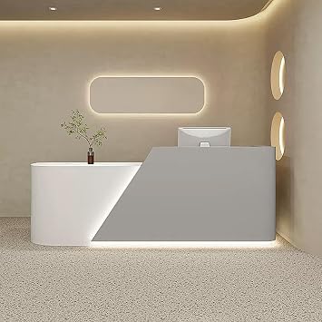 Contemporary Reception Desk - Reception Desk, Front Desk, Retail Counter with Drawers & LED Light | Multifunctional Modern Front Counter Table for Salon Reception Room Checkout Office 64IN