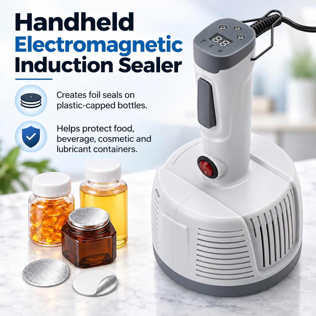 Scelleuse à induction électromagnétique portable, uniquement pour bouchons en plastique