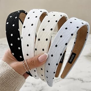Huachi Polka Dot Headbands for Women Trendy 1 inch Wide Hairbands for Girls | Cute Head Bands for Women’s Hair Thick, Fashion Polkadot Hair Accessories Holiday Gifts 4PCS
