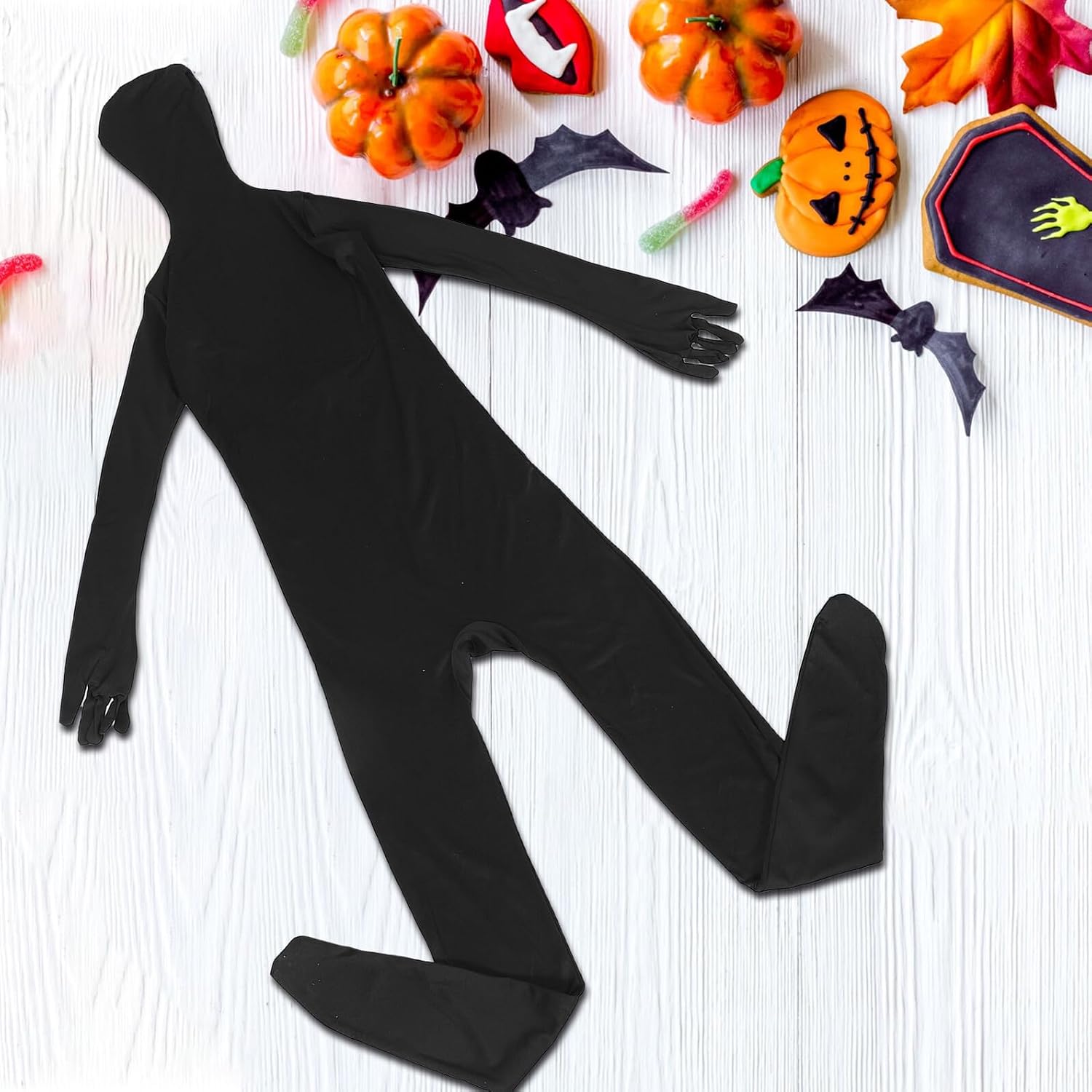 Black Invisibility Cloak Bodysuit for Men Halloween Ninja Cosplay Costume Full Body Spandex Jumpsuit Lightweight Breathable Elastic Fabric for Stage Performances and Party