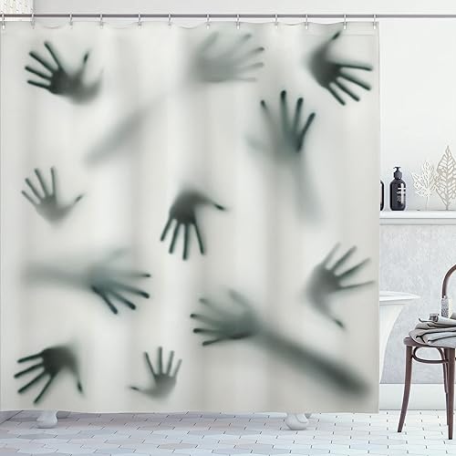 Miniatura 14 de Ambesonne Cortina de ducha de terror, salpicaduras de sangre, estilo grunge, estampado temático de terror zombi aterrador, juego de decoración de