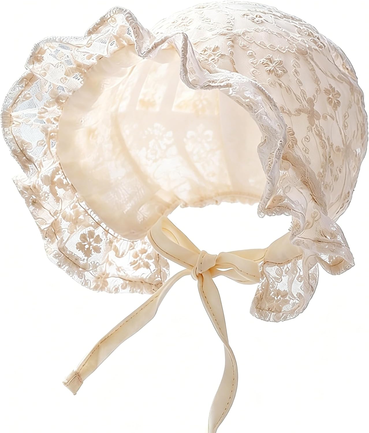 Baby Girls Boys Bonnet Newborn Infant Soft Double Layer Sun Hat Toddlers Lace Court Cap with Chin Strap