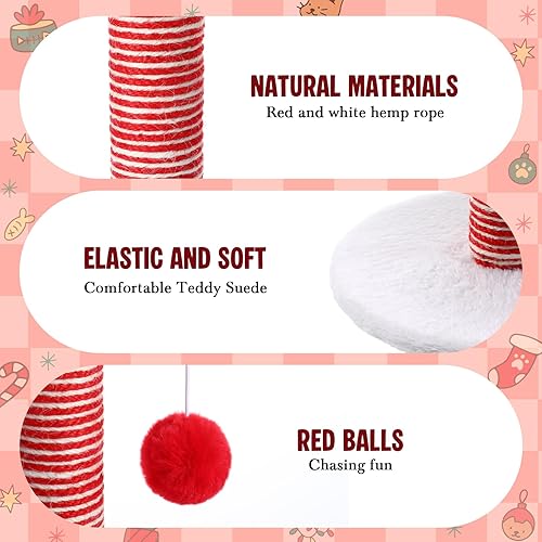 Miniatura 5 de Paquete de 28 juguetes de Navidad para gatos, poste rascador interactivo para gatos, juguete de bola de primavera, sombrero de Papá Noel, bufanda,