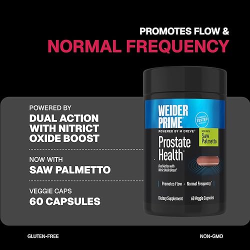 Miniatura 2 de Weider Prime Prostate Health for Men, Saw Palmetto, doble acción con aumento N.O. Boost, promueve el flujo y la frecuencia normal, 60 cápsulas