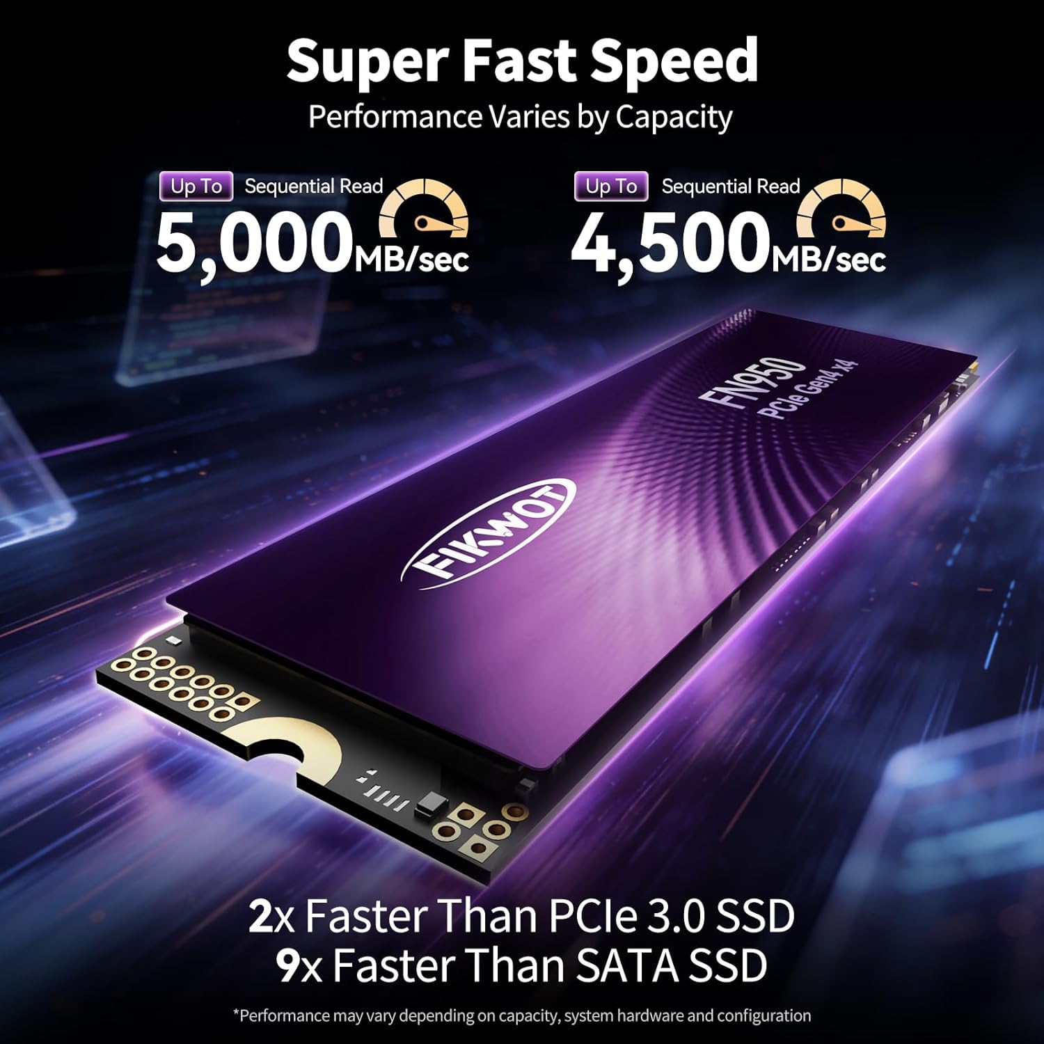 Fikwot FN950 4TB NVMe SSD PCIe Gen4x4 M.2 2280,Read Up to 5000MB/s, Configure SLC Cache, Internal Solid State Drive for PS5 Laptop Desktop